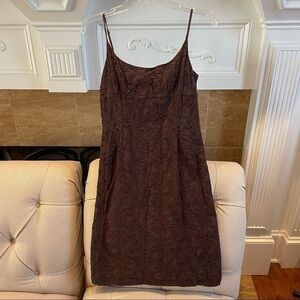 ANN TAYLOR BROWN FUCHSIA EYELET SPAGHETTI STRAP DRESS LINED SIZE 6